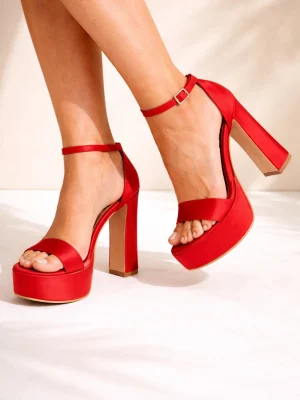 Kadın Platform Topuklu Ayakkabı Liora Kırmızı Saten