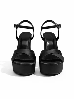 Alternative view of Kadın Platform Topuklu Ayakkabı Ivy Siyah Saten