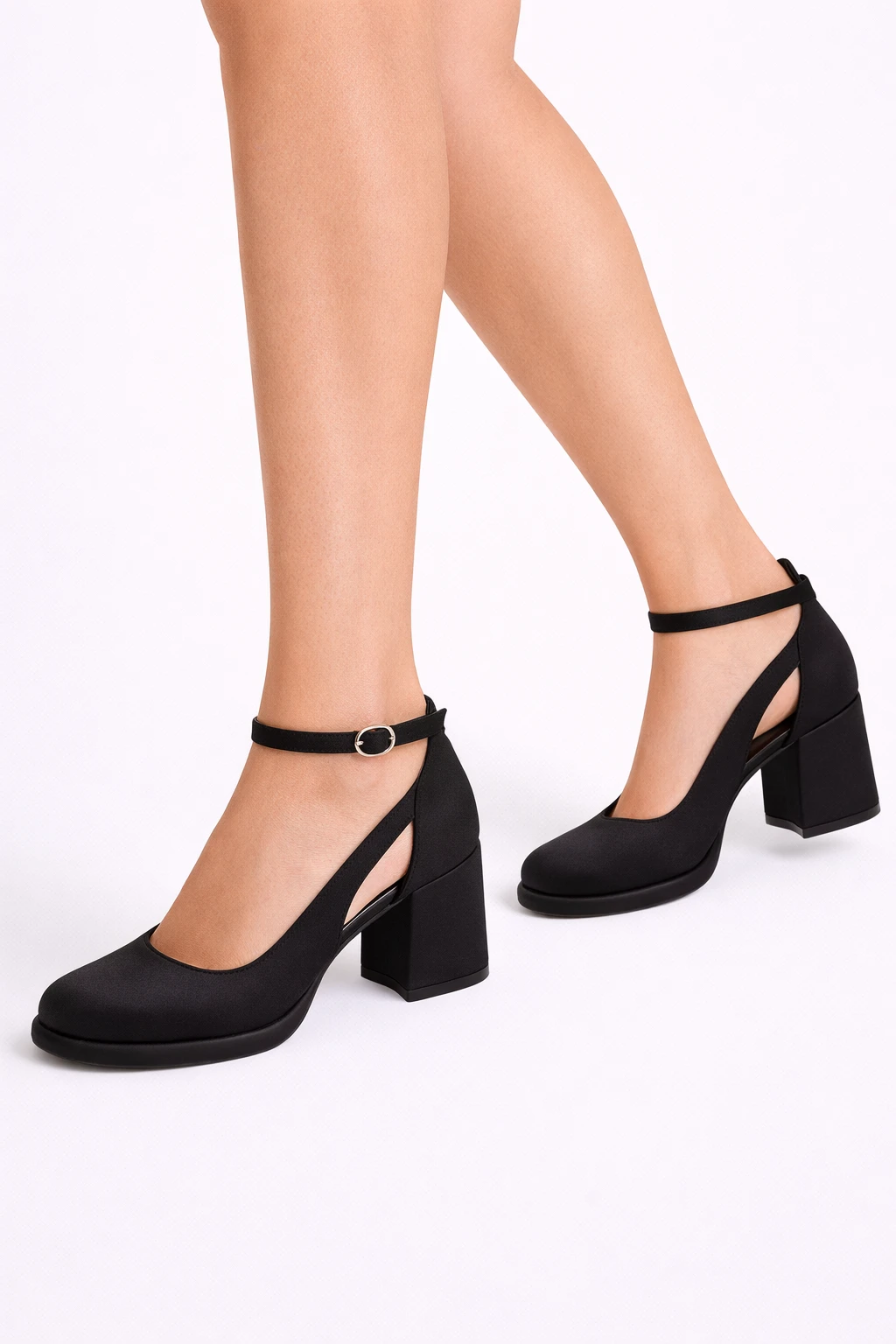 Kadın Mary Jane Topuklu Ayakkabı Daisy Siyah Saten