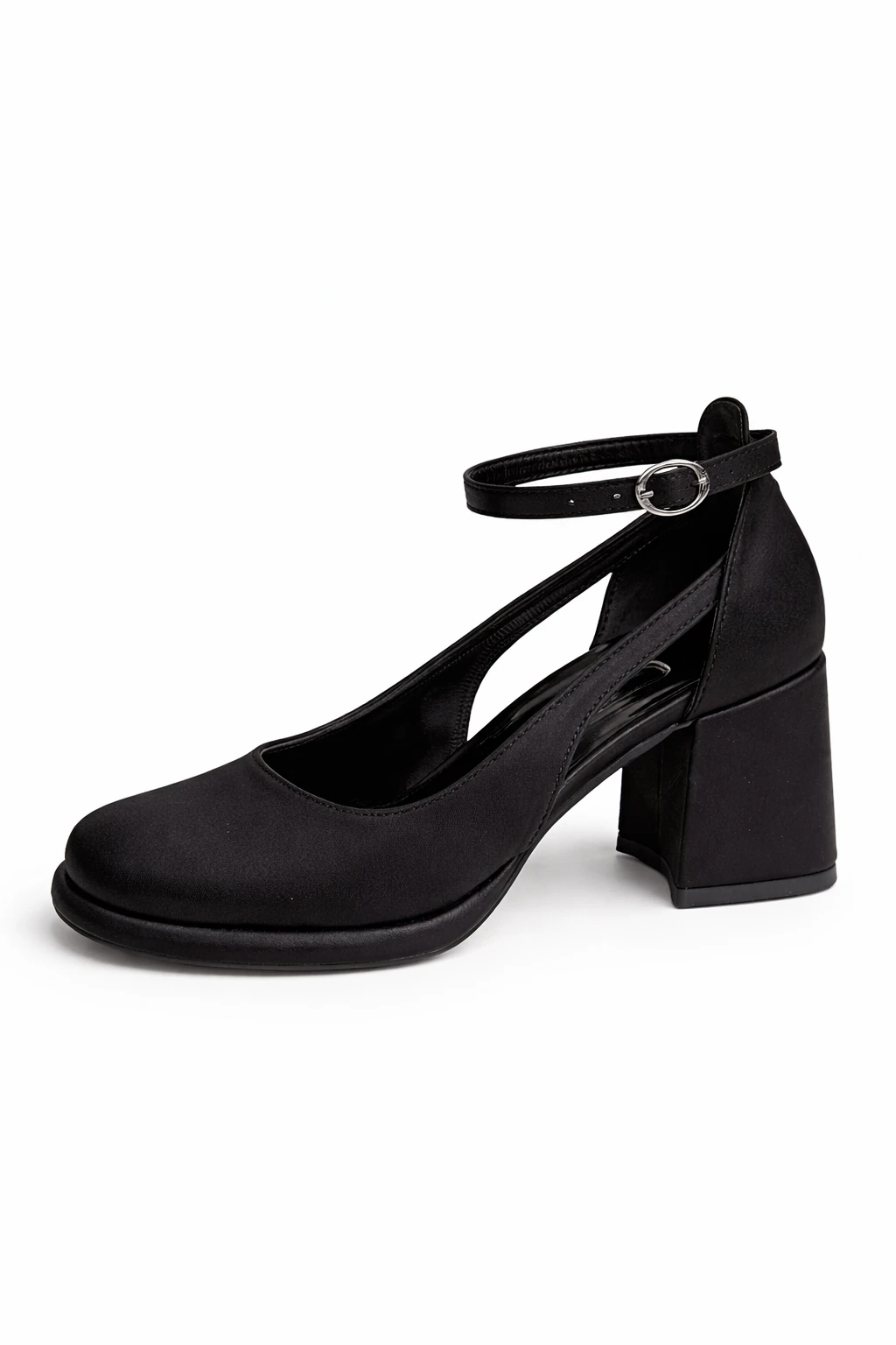 Kadın Mary Jane Topuklu Ayakkabı Daisy Siyah Saten - Görsel 3