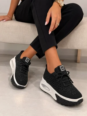 Kadın Spor Ayakkabı Bağcıklı Guja Siyah Taşlı