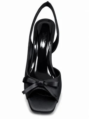 Alternative view of Kadın Küt Burun Topuklu Ayakkabı Babe Fiyonklu Siyah Saten