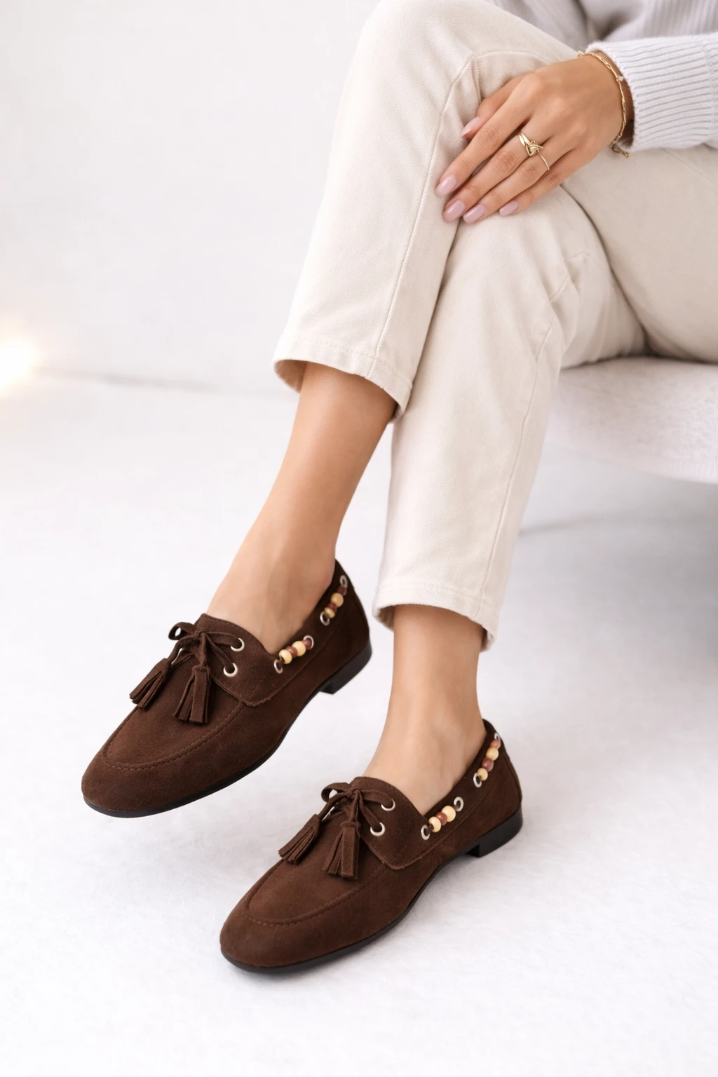 Kadın Babet Ayakkabı Avessa Püsküllü Acı Kahve Süet - Görsel 2