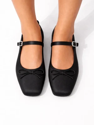 Kadın Babet Ayakkabı Mary Jane Siyah Saten