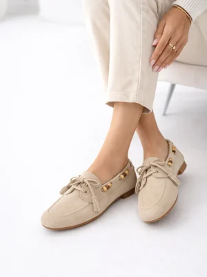 Kadın Babet Ayakkabı Avessa Püsküllü Kum Beji Süet