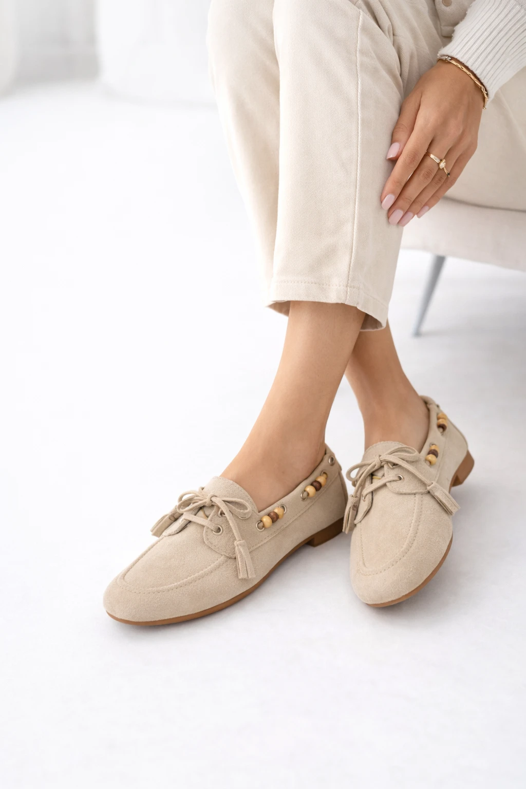 Kadın Babet Ayakkabı Avessa Püsküllü Kum Beji Süet