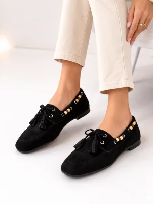 Kadın Babet Ayakkabı Avessa Püsküllü Siyah Süet