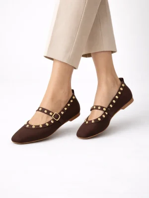 Kadın Babet Ayakkabı Zımbalı Nova Acı Kahve