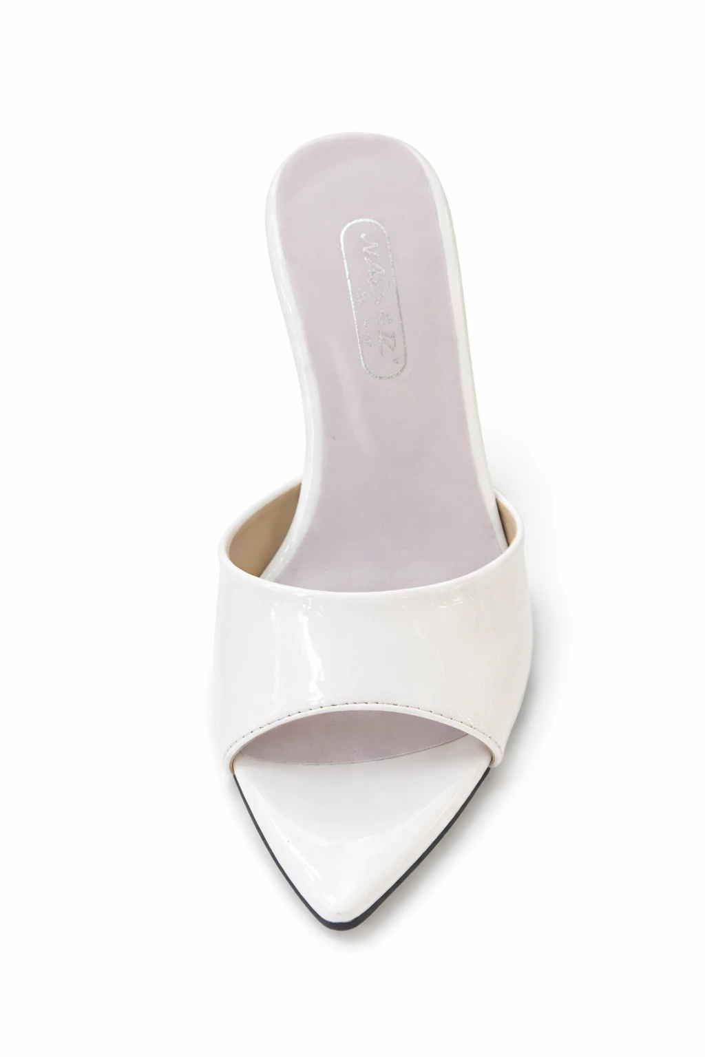 Kadın Sivri Burun Topuklu Terlik Bella Beyaz Rugan - Görsel 3