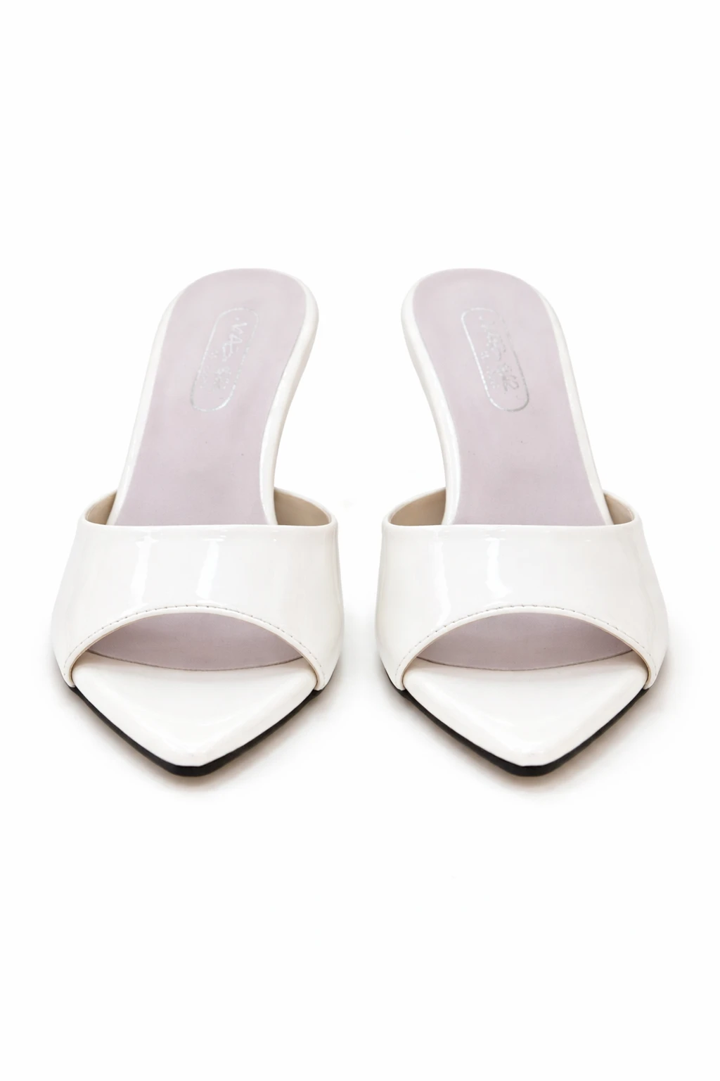 Kadın Sivri Burun Topuklu Terlik Bella Beyaz Rugan - Görsel 4