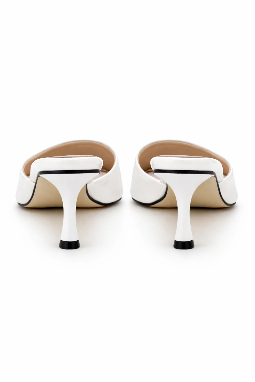 Kadın Sivri Burun Topuklu Terlik Bella Beyaz Rugan - Görsel 5