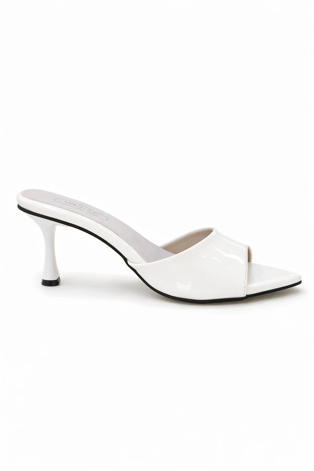 Kadın Sivri Burun Topuklu Terlik Bella Beyaz Rugan - Görsel 2
