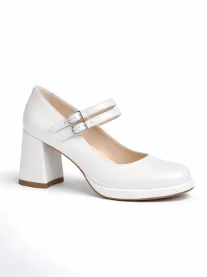Alternative view of Kadın Mary Jane Topuklu Ayakkabı Sailor İnci Beyazı Saten