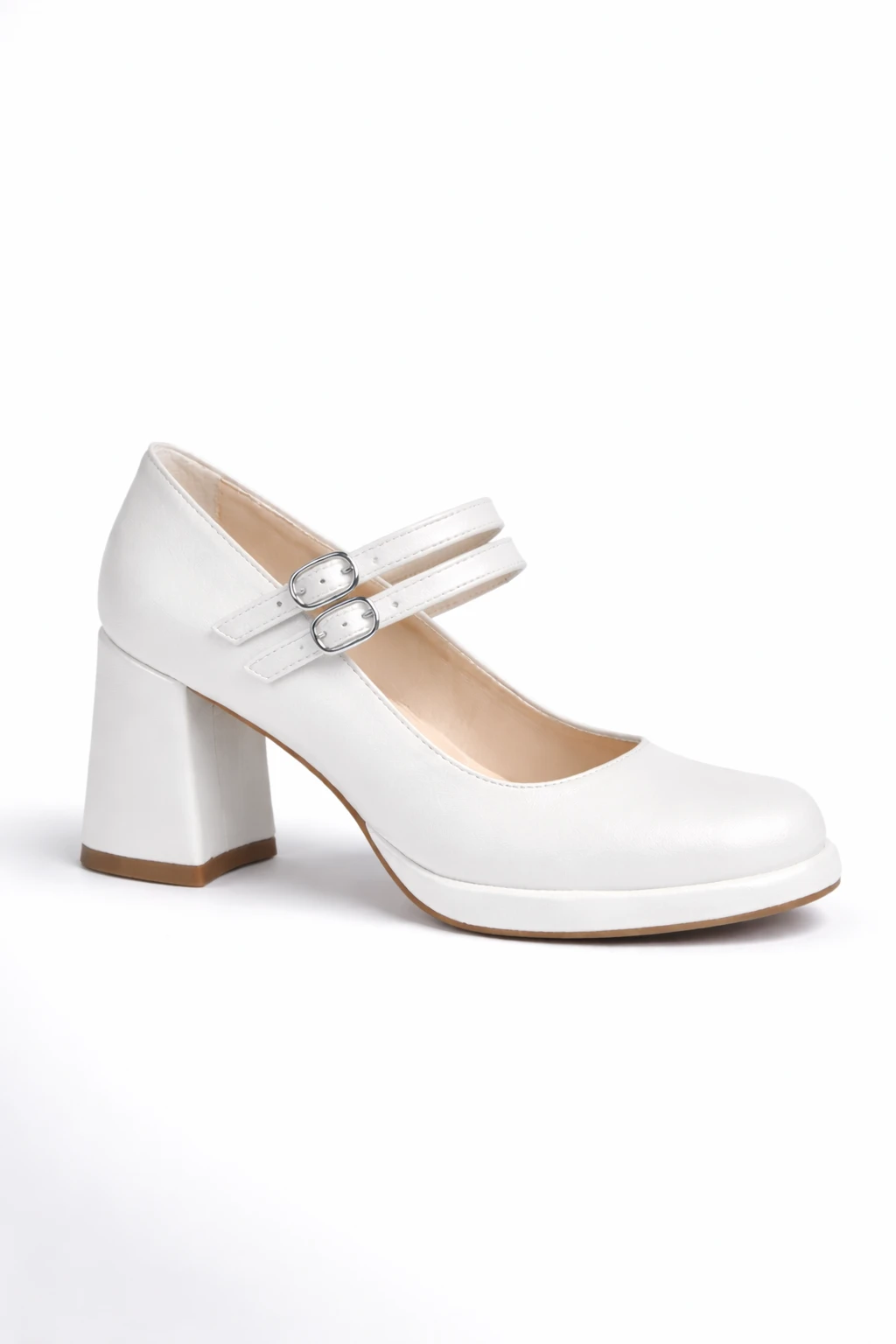 Kadın Mary Jane Topuklu Ayakkabı Sailor İnci Beyazı Saten - Görsel 2