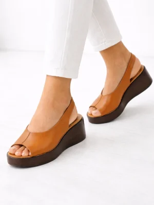 Kadın Dolgu Taban Hakiki Deri Sandalet Genova Taba