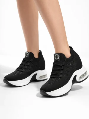 Kadın Spor Ayakkabı Guja Bağcıklı Siyah Taşlı