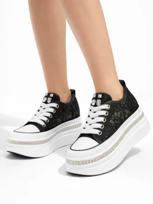 Kadın Spor Ayakkabı Guja Siyah Dantel Taşlı