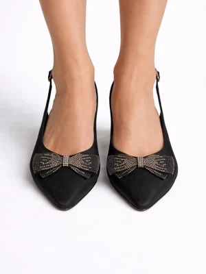 Kadın Stiletto Sivri Burun Topuklu Ayakkabı Braid Siyah