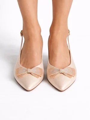 Kadın Stiletto Sivri Burun Topuklu Ayakkabı Braid Ten Rengi