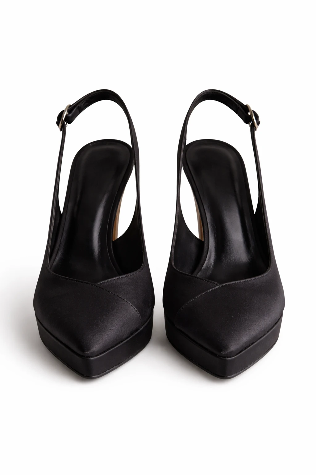 Kadın Platform Topuklu Sivri Burun Ayakkabı Cornel Siyah Saten - Görsel 2