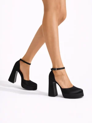 Kadın Platform Topuklu Ayakkabı Monroe Siyah Saten