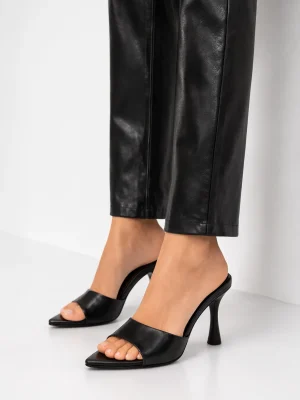 Kadın Sivri Burun Topuklu Terlik Bella Siyah
