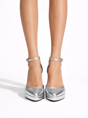 Kadın Platform Topuklu Sivri Burun Ayakkabı Lizbon Lame