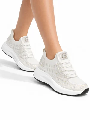 Kadın Spor Ayakkabı Guja Bağcıklı Beyaz Taşlı