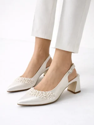 Kadın Sivri Burun Topuklu Ayakkabı Pienna Beyaz Saten
