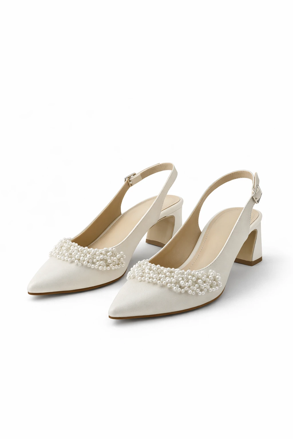 Kadın Sivri Burun Topuklu Ayakkabı Pienna Beyaz Saten - Görsel 2