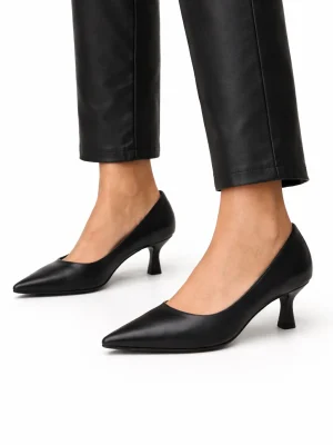 Kadın Stiletto Sivri Burun Topuklu Ayakkabı Motto Siyah