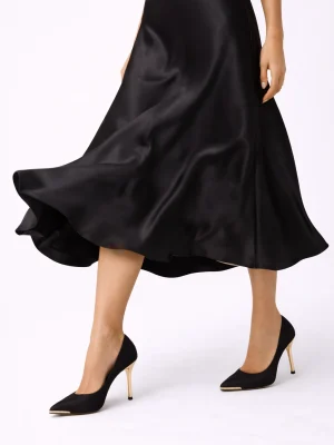 Kadın Stiletto Sivri Burun Topuklu Ayakkabı Phanton Siyah Saten