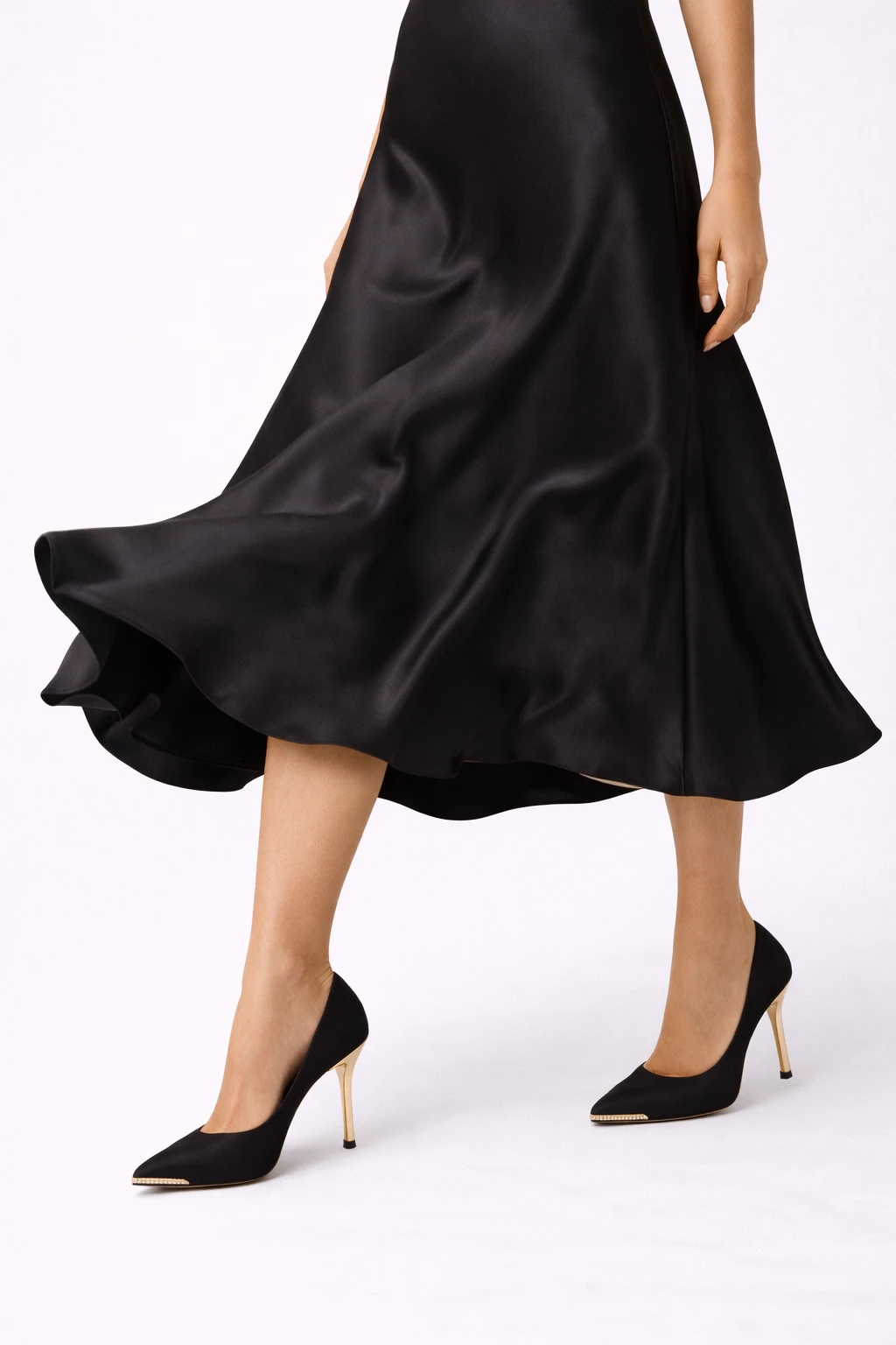 Kadın Stiletto Sivri Burun Topuklu Ayakkabı Phanton Siyah Saten