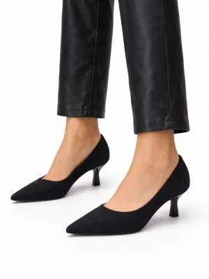 Kadın Stiletto Sivri Burun Topuklu Ayakkabı Motto Siyah Süet
