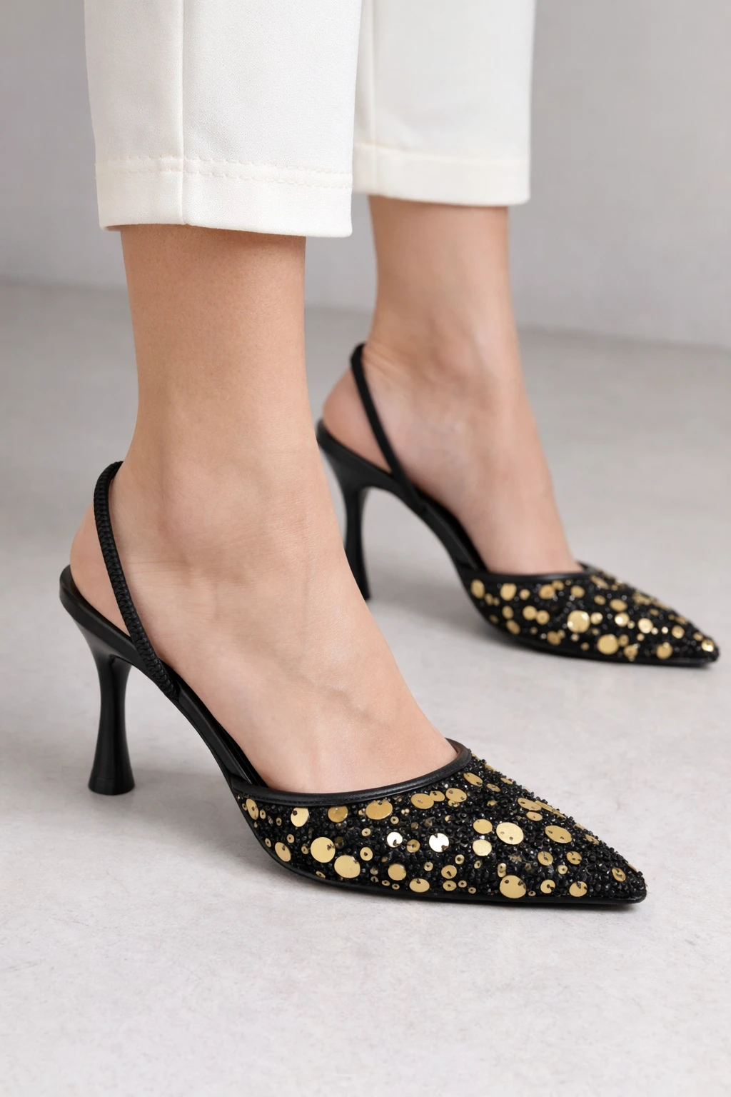 Kadın Stiletto Sivri Burun Topuklu Ayakkabı Sequin Payetli