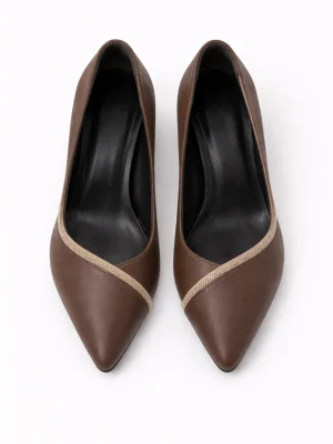 Kadın Stiletto Sivri Burun Topuklu Ayakkabı Elva Kahverengi