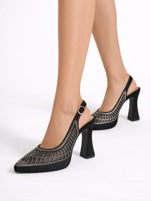 Kadın Platform Topuklu Ayakkabı Mody Siyah Saten
