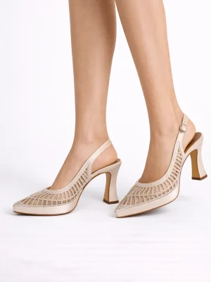 Kadın Platform Topuklu Ayakkabı Mody Ten Rengi Saten