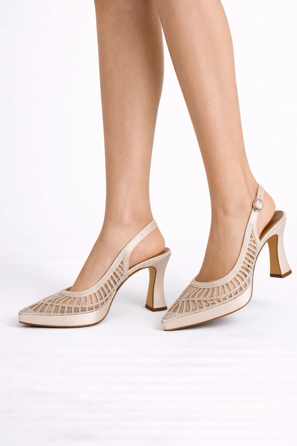 Kadın Platform Topuklu Ayakkabı Mody Ten Rengi Saten