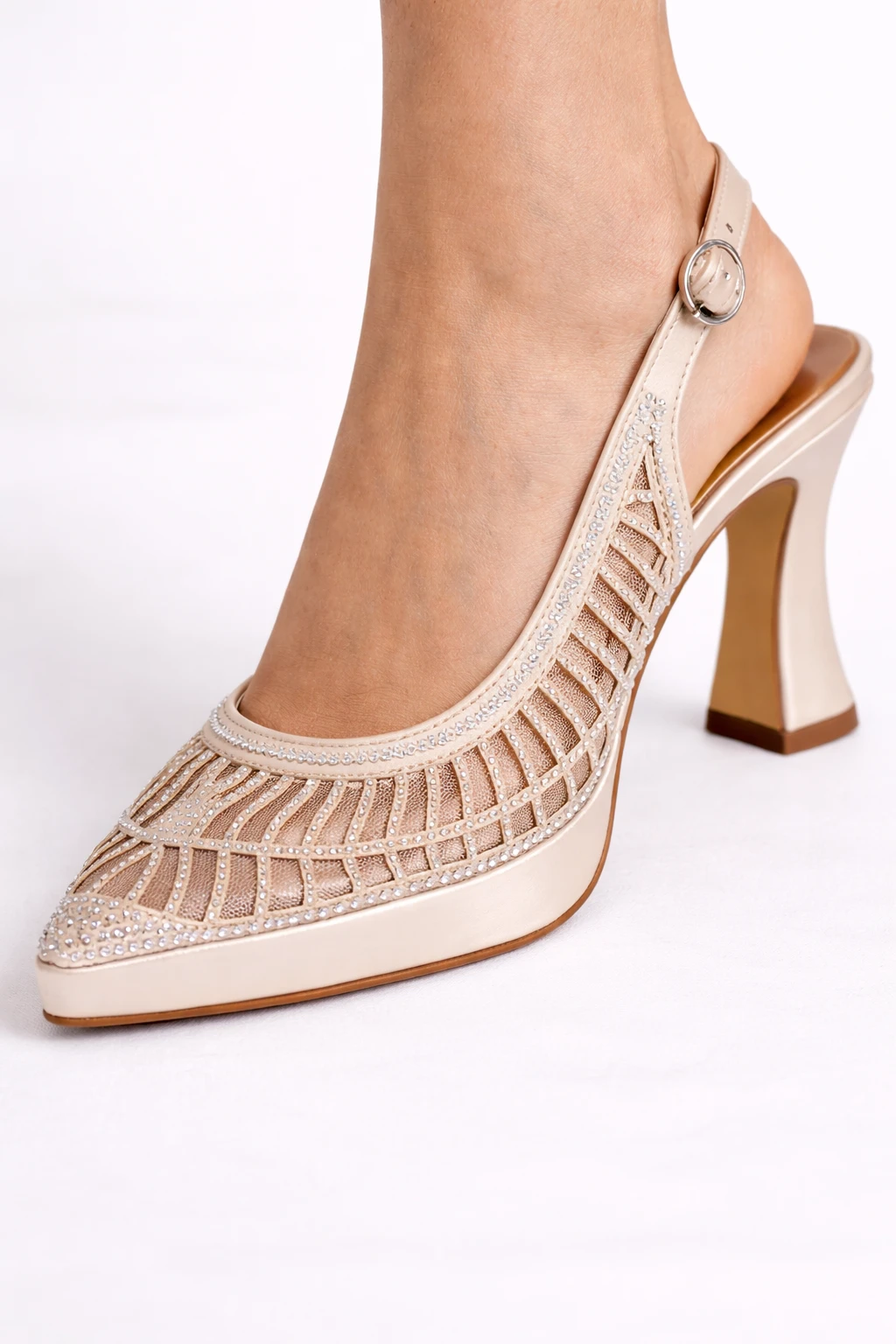 Kadın Platform Topuklu Ayakkabı Mody Ten Rengi Saten - Görsel 4