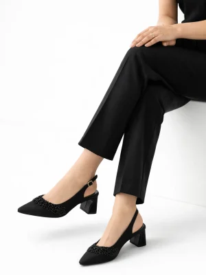 Kadın Stiletto Sivri Burun Topuklu Ayakkabı Pienna Siyah Saten