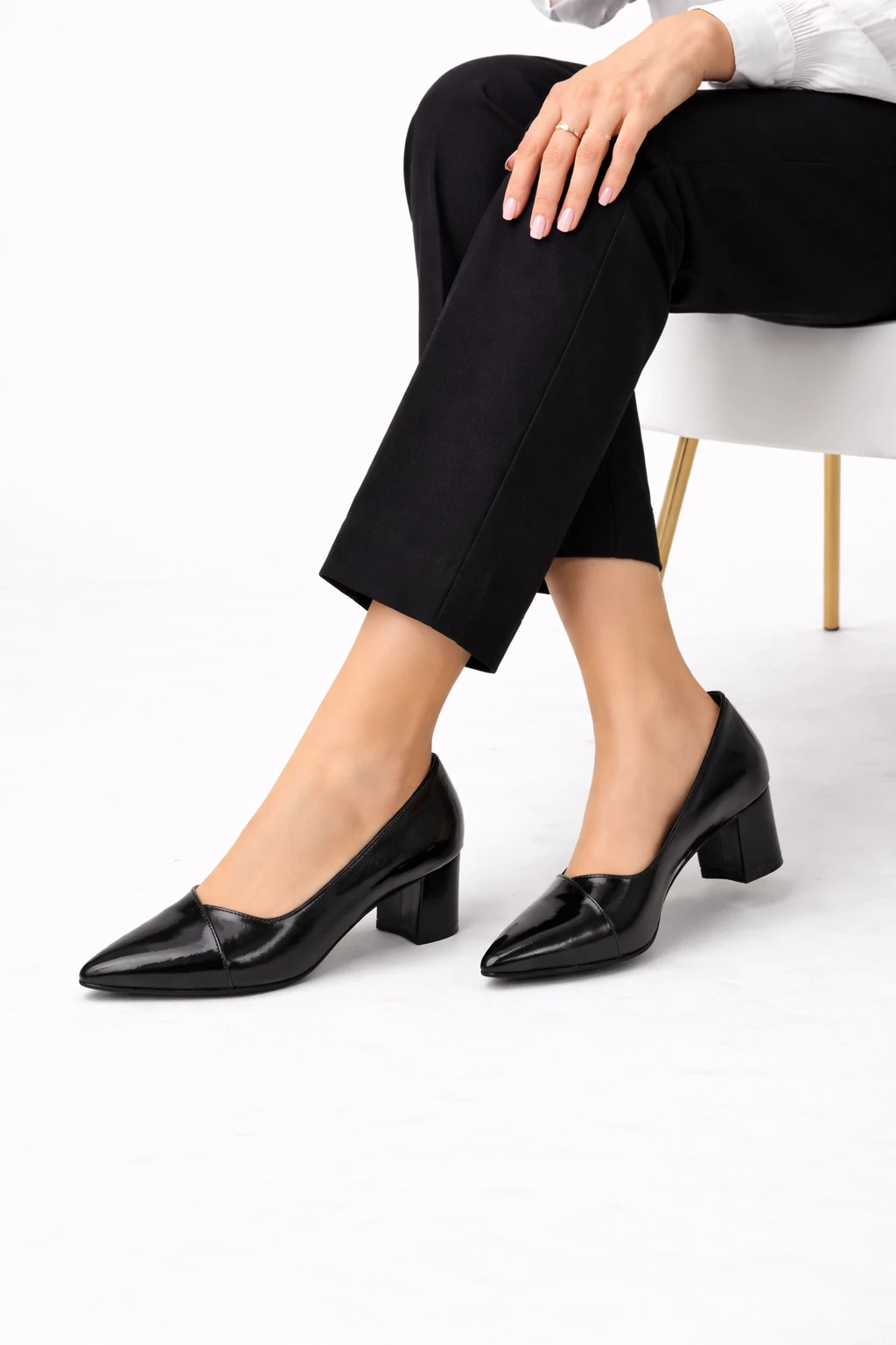 Kadın Stiletto Topuklu Ayakkabı Loren Siyah Rugan