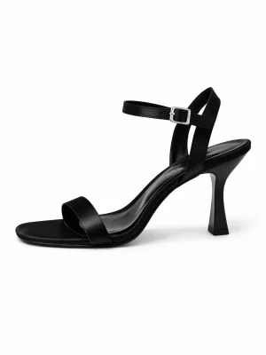 Kadın Topuklu Ayakkabı Tek Bant Velora Siyah Saten